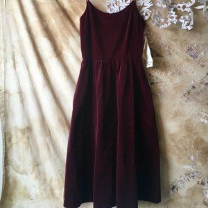Vintage Lanz Maroon Velvet Lace-up Back Dress